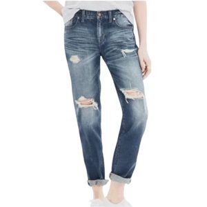 Madewell Distressed Boy Jeans Medium Wash Ripped Edition Cotton Straight Leg